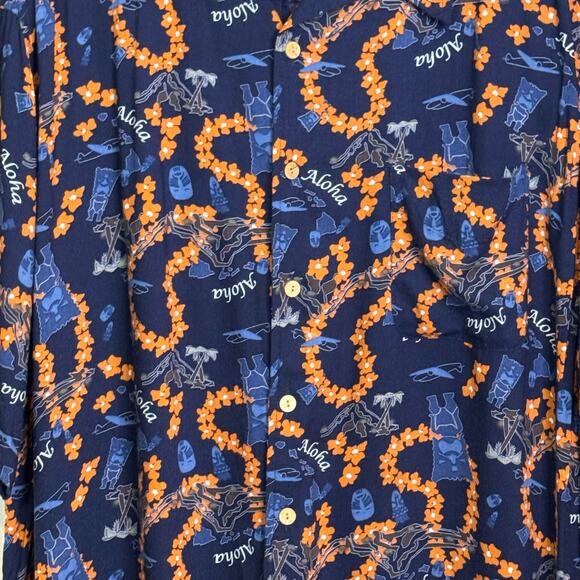 Vintage Route 66 Size XL Alaha Tiki Lei Hawaiian Button Up Short Sleeve Shirt - Picture 3 of 7